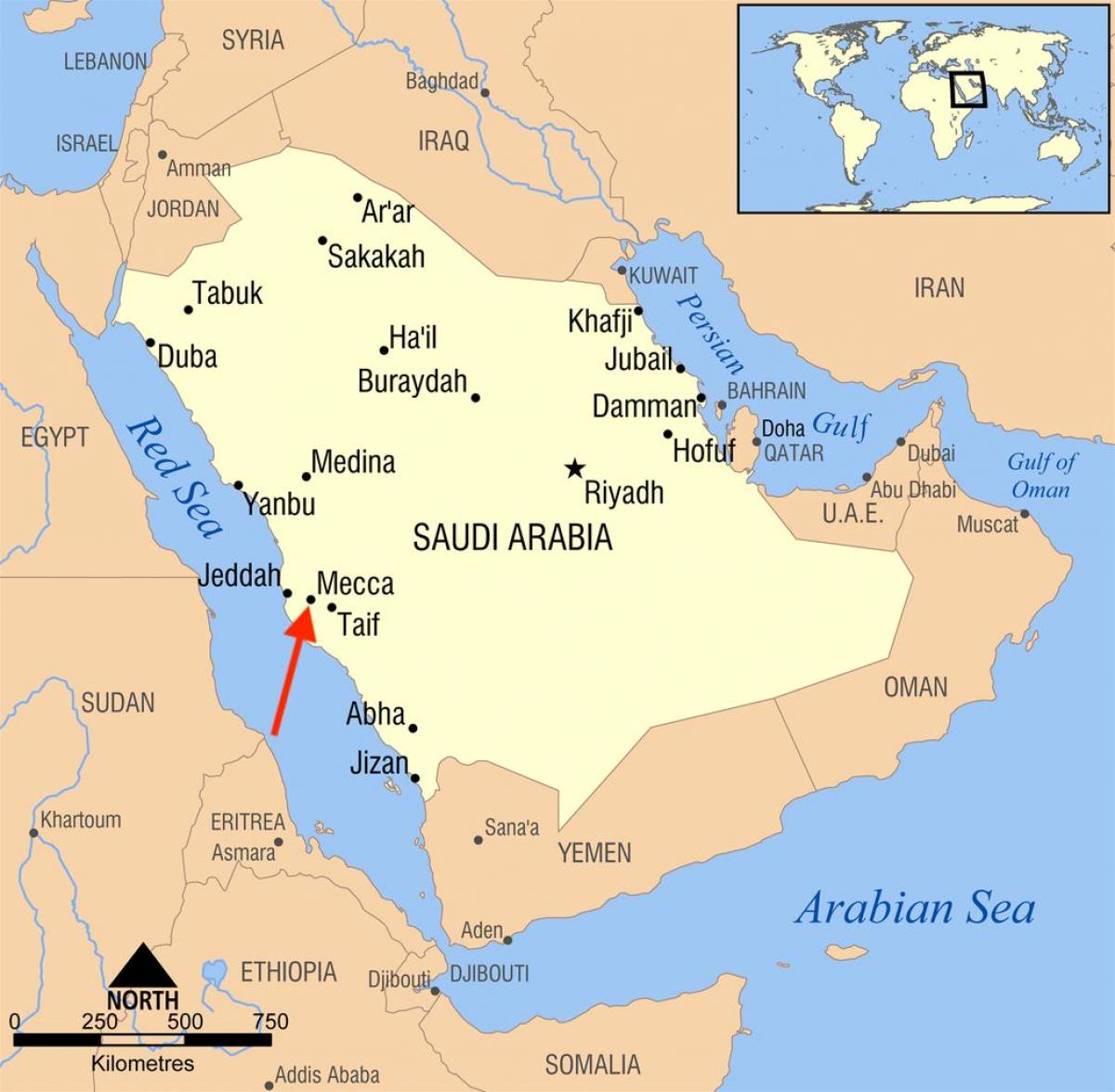Mekka (Makkah) op de kaart van Saoedi-Arabië